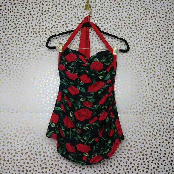 Cocoship Other - Cocoship Rose Print One Piece Swimsuit Size L